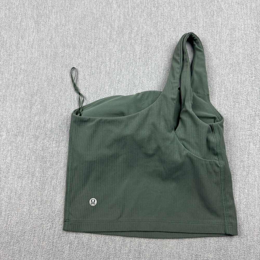 Lululemon Tank Top Womens 2 Green Ribbed Nulu Asymmetrical Yoga Workout W1ERPS - Picture 9 of 10